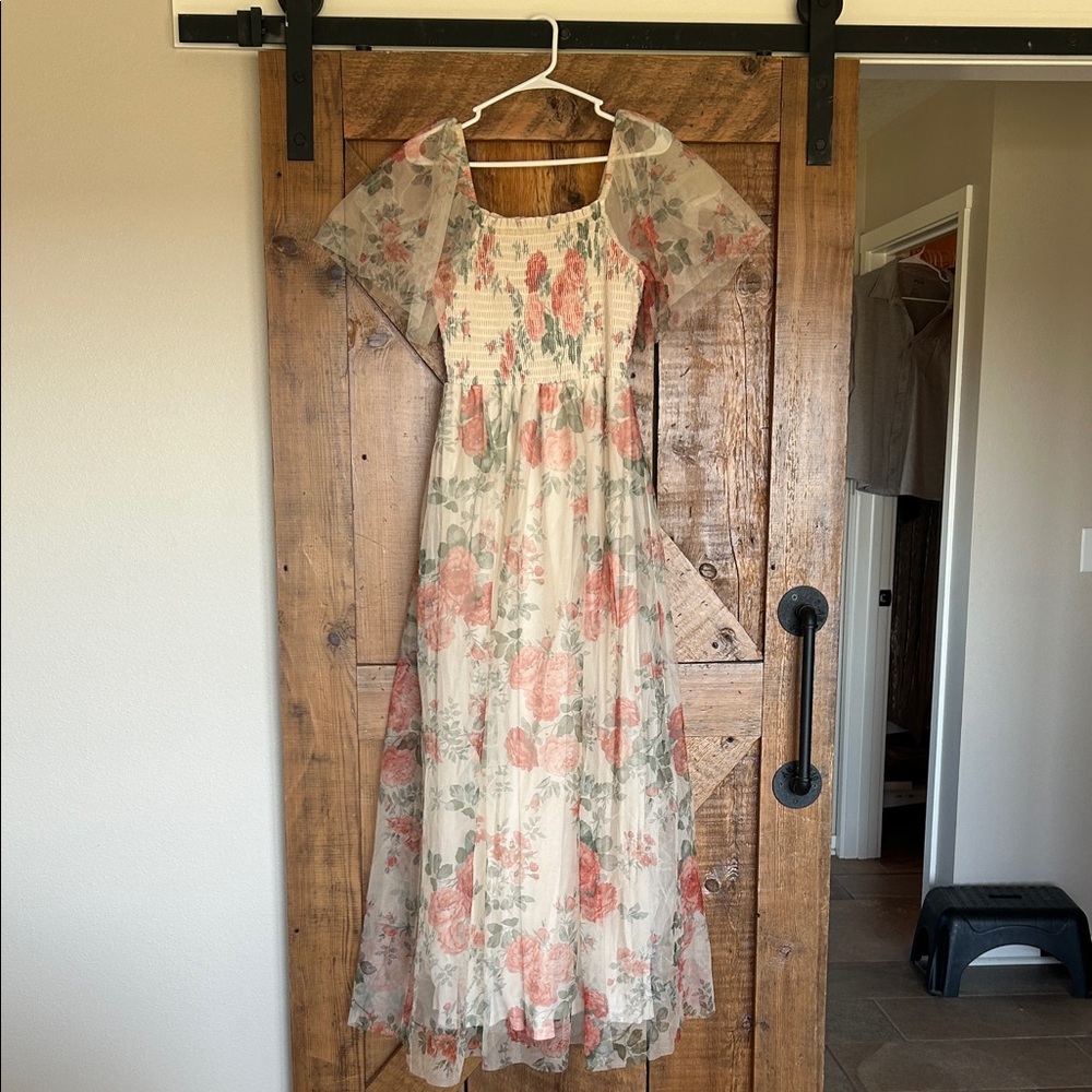 Baltic Born Cream Floral Maxi Dress with Pink Roses